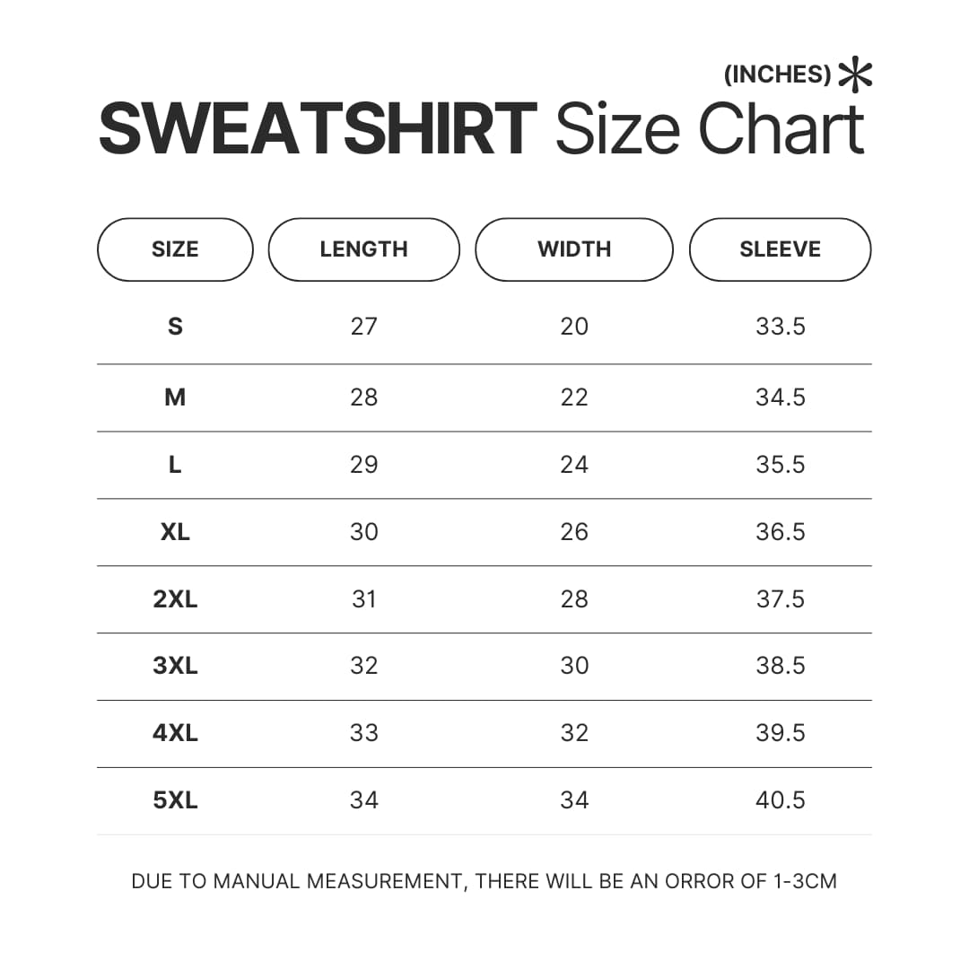 Sweatshirt Size Chart - From Old Country Bumpkin To Master Swordsman Merch