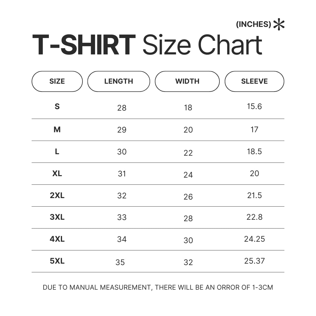 T shirt Size Chart - From Old Country Bumpkin To Master Swordsman Merch